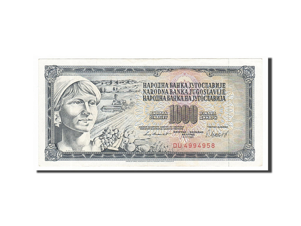 Banknote, Yugoslavia, 1000 Dinara, 1981, 1981-11-04, AU(50-53)
