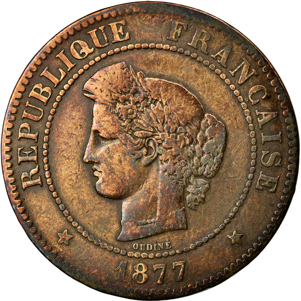 Coin, France, Cérès, 5 Centimes, 1877, Paris, VF(20-25), Bronze, KM:821.1