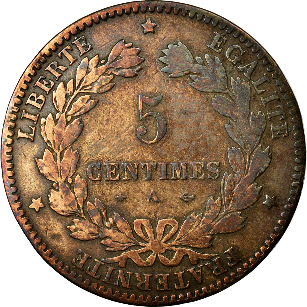 Coin, France, Cérès, 5 Centimes, 1877, Paris, VF(20-25), Bronze, KM:821.1