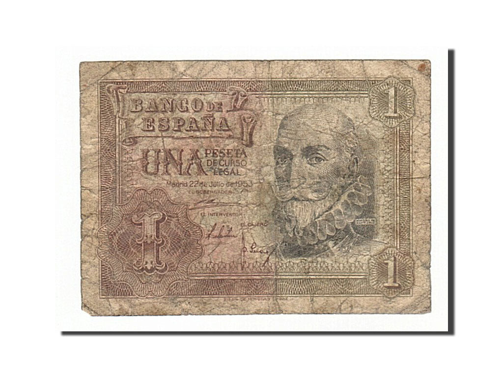 Banknote, Spain, 1 Peseta, 1953, 1953-07-22, VG(8-10)