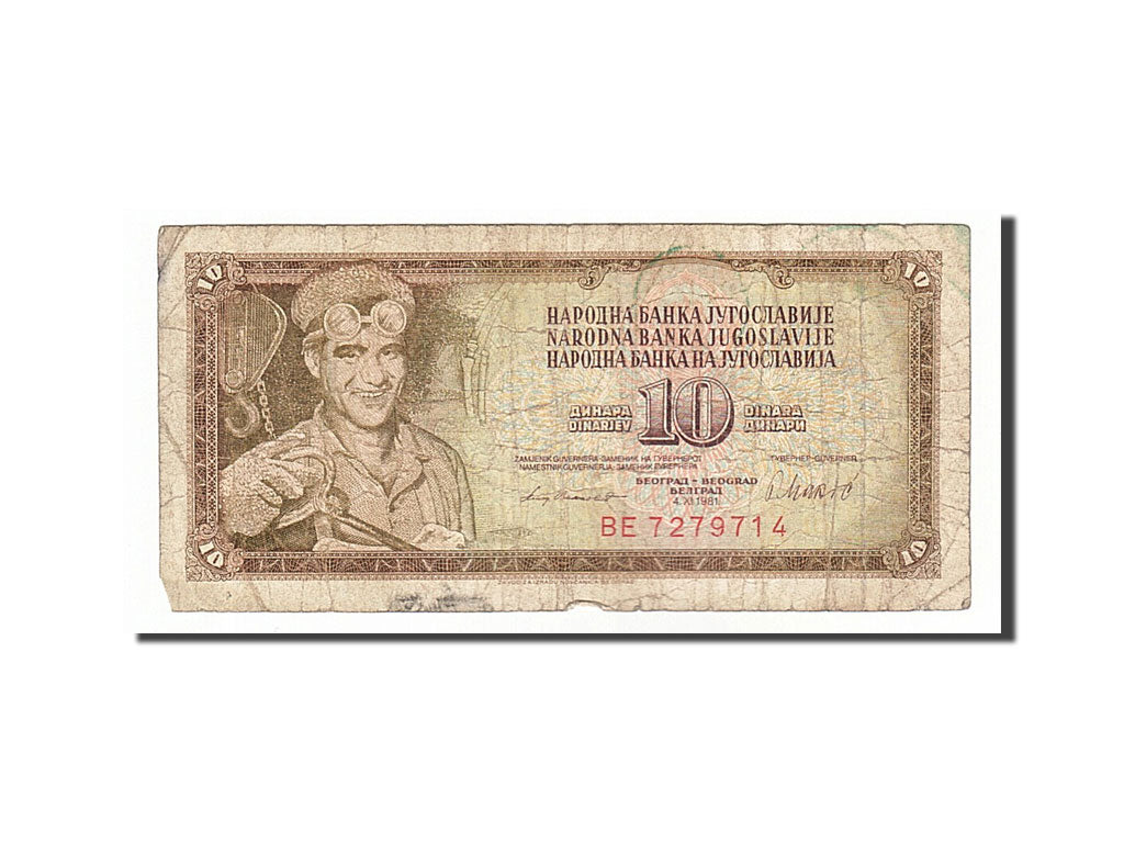Banknote, Yugoslavia, 10 Dinara, 1981, 1981-11-04, VF(20-25)