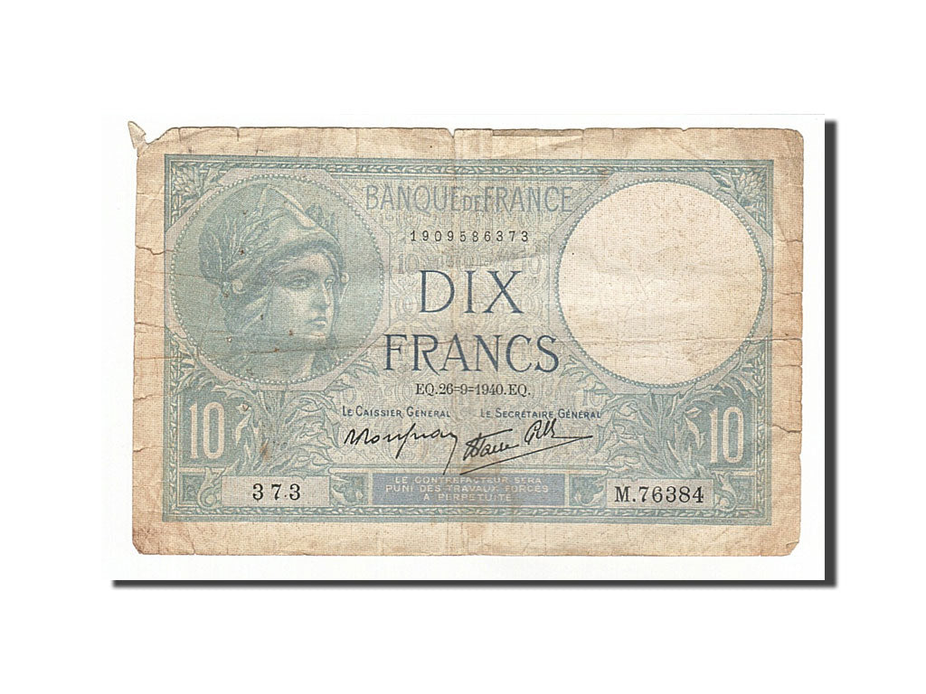 Banknot, Francja, 10 Francs, Minerve, 1940, 1940-09-26, VG(8-10), Fayette:7.15