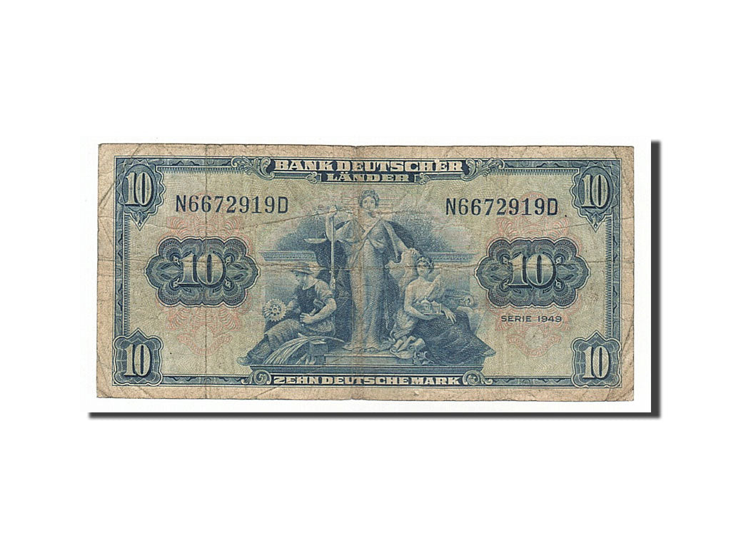 Banknot, Niemcy - RFN, 10 Deutsche Mark, 1949, 1949-08-22, F(12-15)