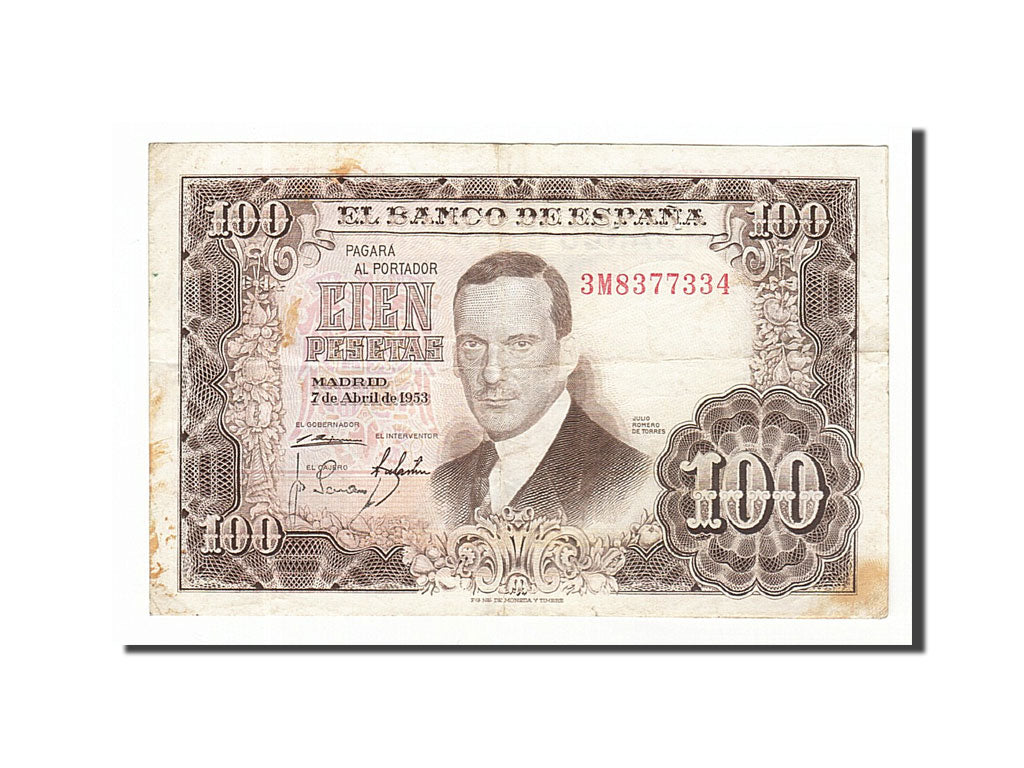 Biljet, Spanje, 100 Pesetas, 1953, 1953-04-07, TB+