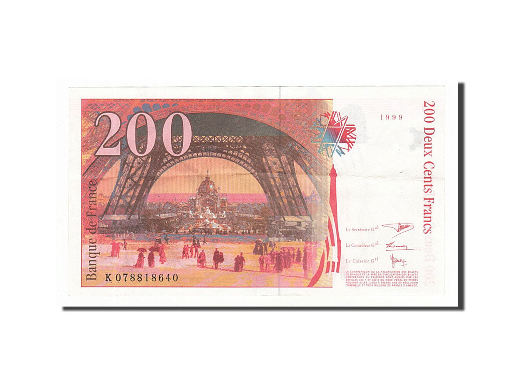 Banknote, France, 200 Francs, 200 F 1995-1999 ''Eiffel'', 1999, EF(40-45)