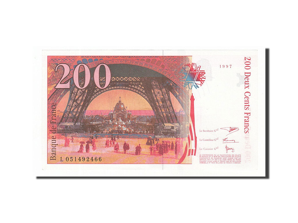 Banknote, France, 200 Francs, 200 F 1995-1999 ''Eiffel'', 1997, UNC(63)