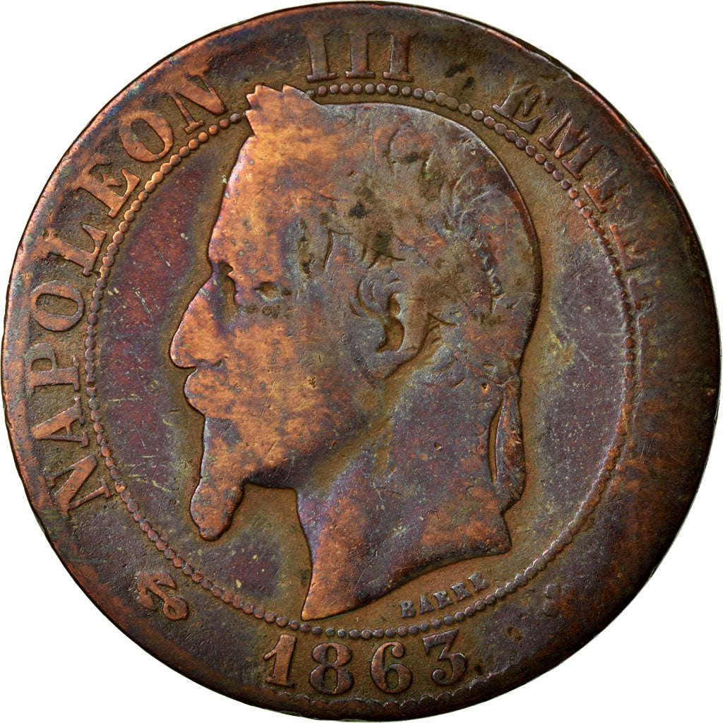 Moneda, Francia, Napoleon III, Napoléon III, 5 Centimes, 1863, Strasbourg, BC