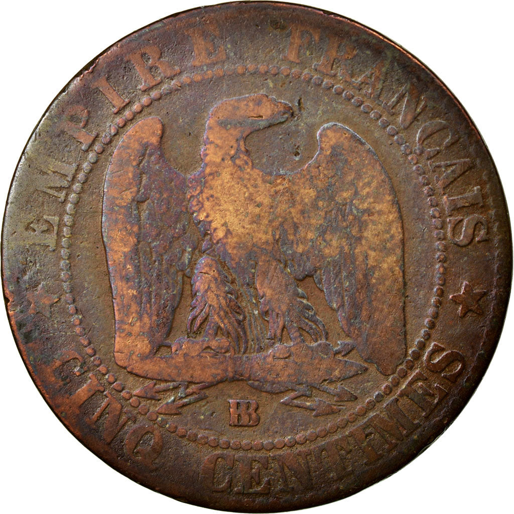 Moneda, Francia, Napoleon III, Napoléon III, 5 Centimes, 1863, Strasbourg, BC