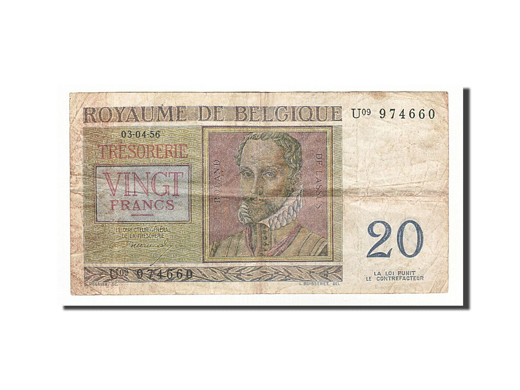 Banknote, Belgium, 20 Francs, 1956, 1956-04-03, VF(20-25)