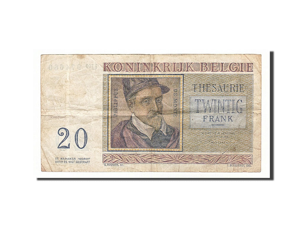 Banknote, Belgium, 20 Francs, 1956, 1956-04-03, VF(20-25)