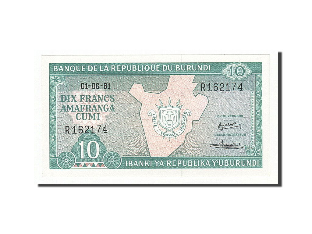 Banconote, Burundi, 10 Francs, 1981, 1981-06-01, FDS