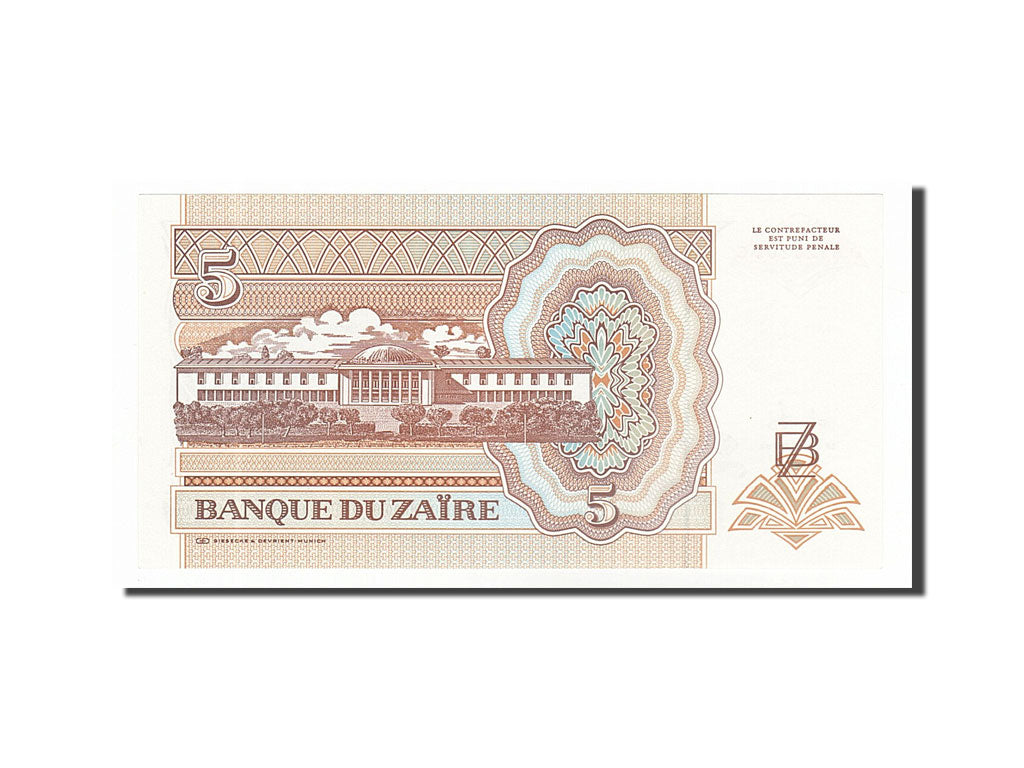Billet, Zaïre, 5 Nouveaux Zaïres, 1993, 1993-06-24, NEUF