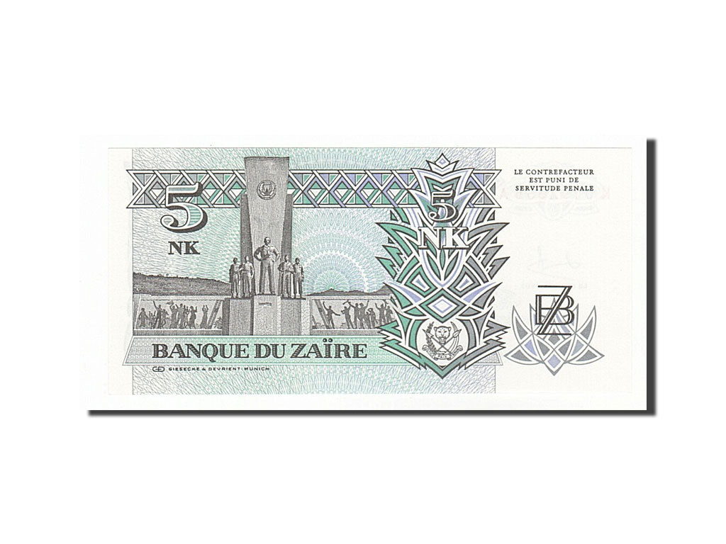 Banknote, Zaire, 5 Nouveaux Makuta, 1993, 1993-06-24, UNC(65-70)