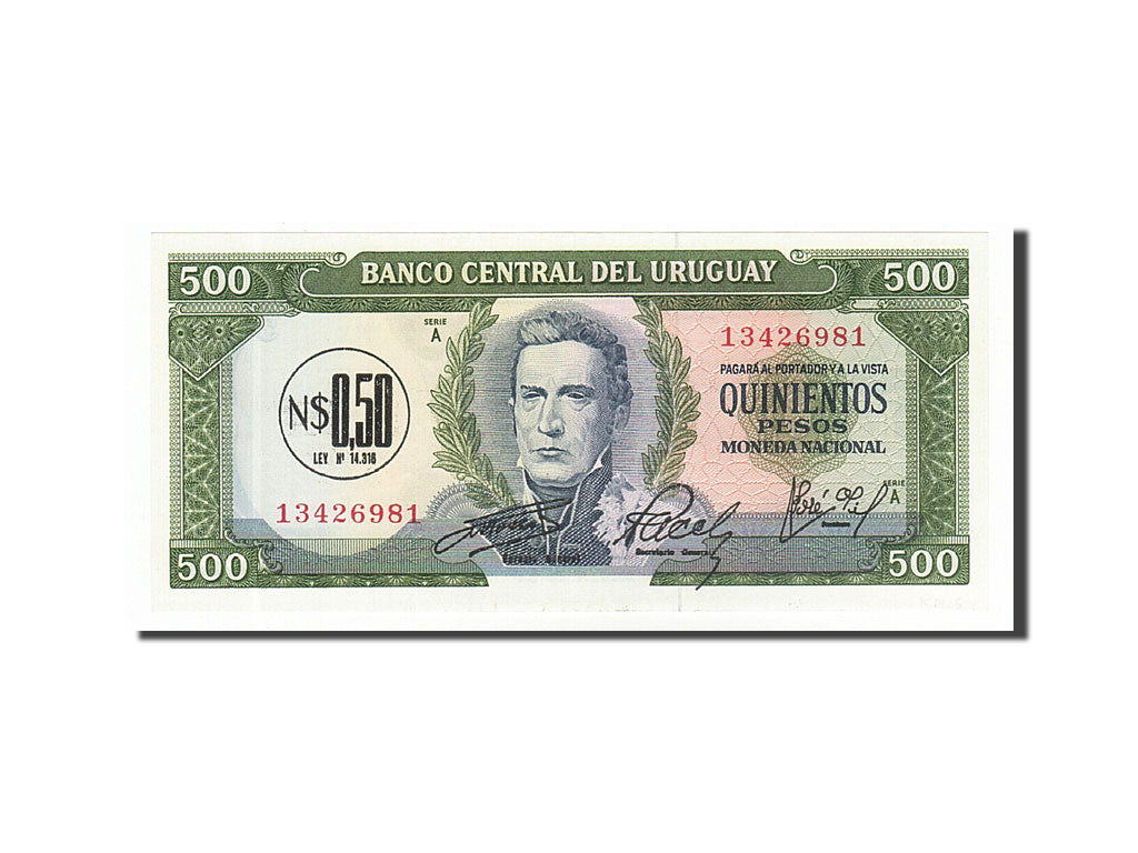 Banknote, Uruguay, 0.50 Nuevo Peso on 500 Pesos, 1975, UNC(65-70)