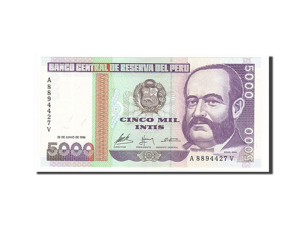 Geldschein, Peru, 5000 Intis, 1988, 1988-06-28, UNZ