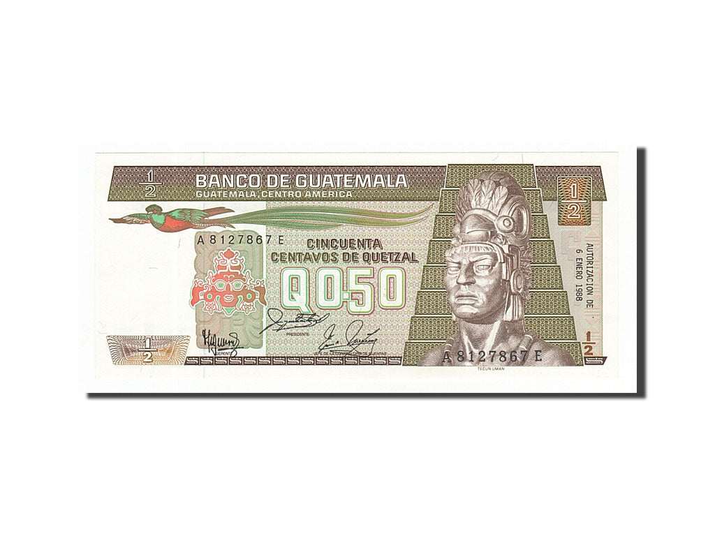 Billete, 1/2 Quetzal, 1988, Guatemala, 1988-01-06, UNC