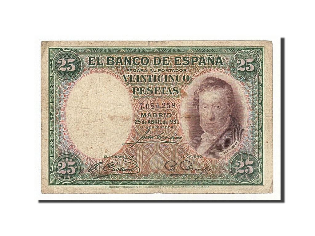 Banconote, Spagna, 25 Pesetas, 1931, 1931-04-25, MB+