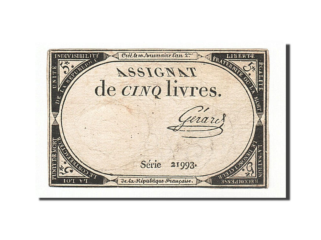 Banknote, France, 5 Livres, 1793, GÃ©rard, VF(20-25), KM:A76, Lafaurie:171