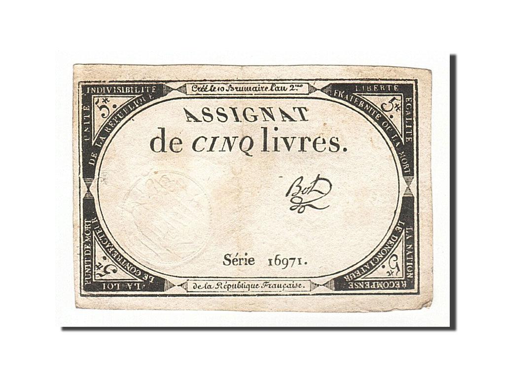 Banknote, France, 5 Livres, 1793, Bot, EF(40-45), KM:A76, Lafaurie:171