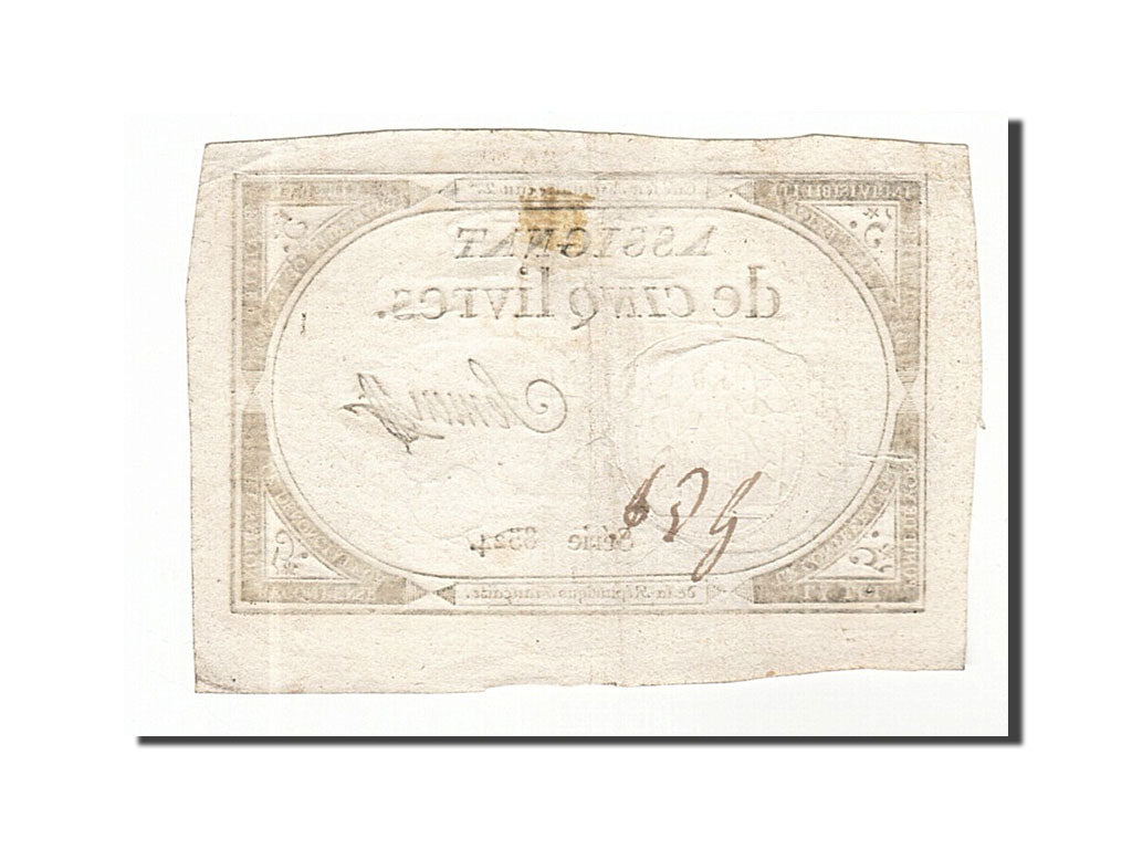 Billet, France, 5 Livres, 1793, Semen, TTB, KM:A76, Lafaurie:171