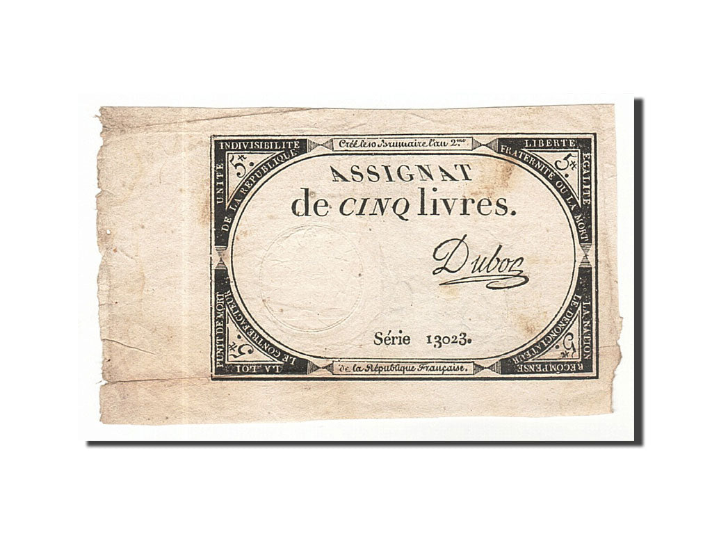 Biljet, Frankrijk, 5 Livres, 1793, Duboc, TTB, KM:A76, Lafaurie:171