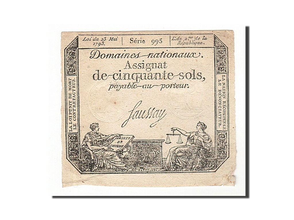 Banknote, France, 50 Sols, 1793, Saussay, UNC(60-62), KM:A70b, Lafaurie:167
