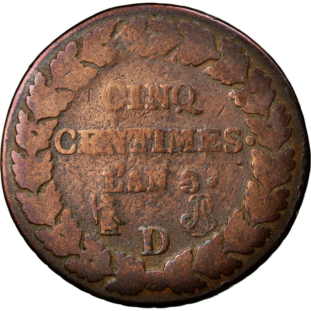 Monnaie, France, Dupré, 5 Centimes, 1799, Lyon, B, Bronze, KM:640.5