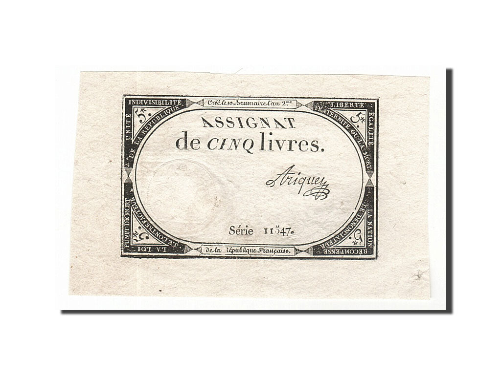 Billet, France, 5 Livres, 1793, Ariquey, SPL, KM:A76, Lafaurie:171
