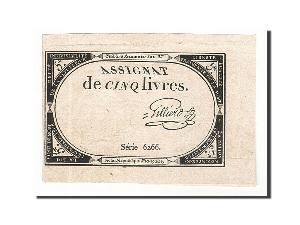 Geldschein, Frankreich, 5 Livres, 1793, Gilliers, VZ, KM:A76, Lafaurie:171