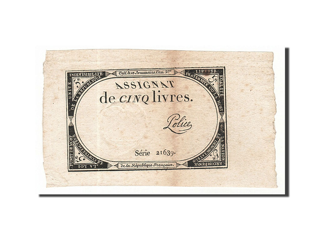 Billete, Francia, 5 Livres, 1793, Police, MBC, KM:A76, Lafaurie:171