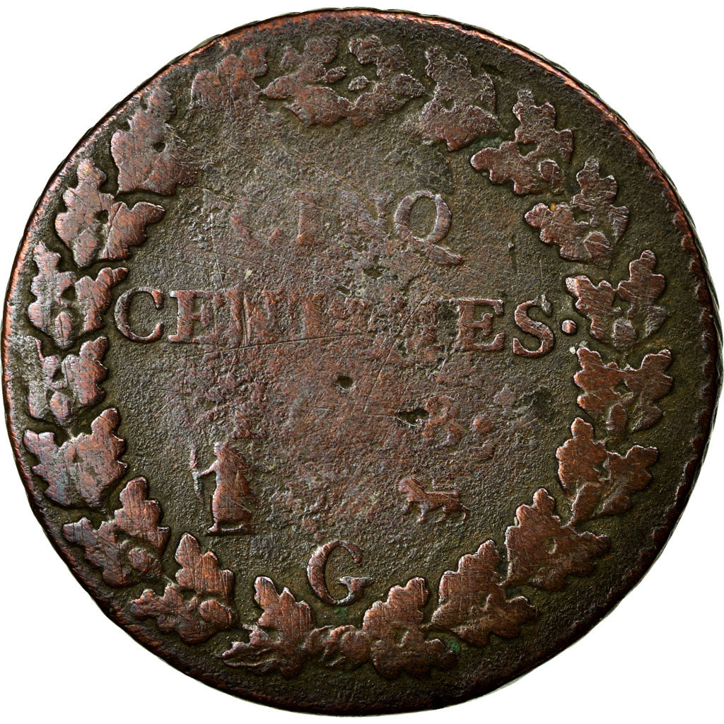 Moneta, Francia, Dupré, 5 Centimes, 1799, Geneva, B, Bronzo, KM:640.6