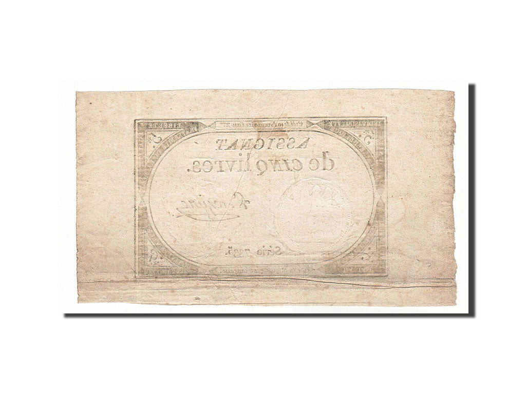 Banknote, France, 5 Livres, 1793, Baziere, EF(40-45), KM:A76, Lafaurie:171