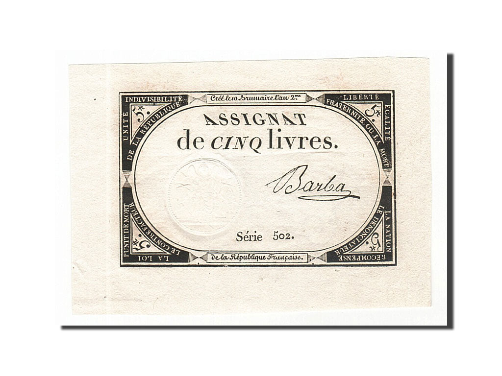 Banknote, France, 5 Livres, 1793, Barba, UNC(63), KM:A76, Lafaurie:171