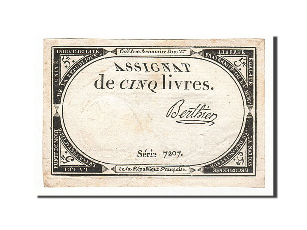 Banknote, France, 5 Livres, 1793, Berthier, AU(55-58), KM:A76, Lafaurie:171