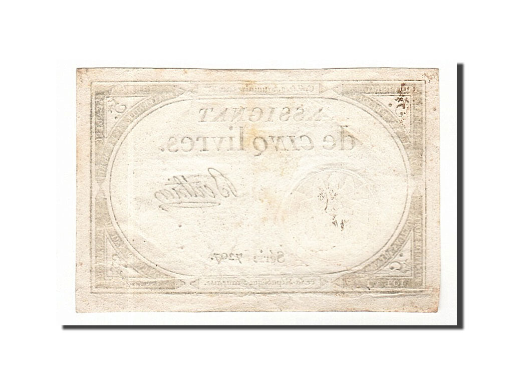 Banknote, France, 5 Livres, 1793, Berthier, AU(55-58), KM:A76, Lafaurie:171