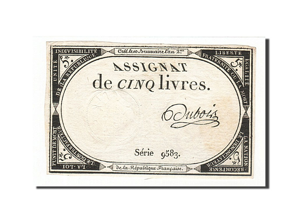 Geldschein, Frankreich, 5 Livres, 1793, Dubois, SS+, KM:A76, Lafaurie:171