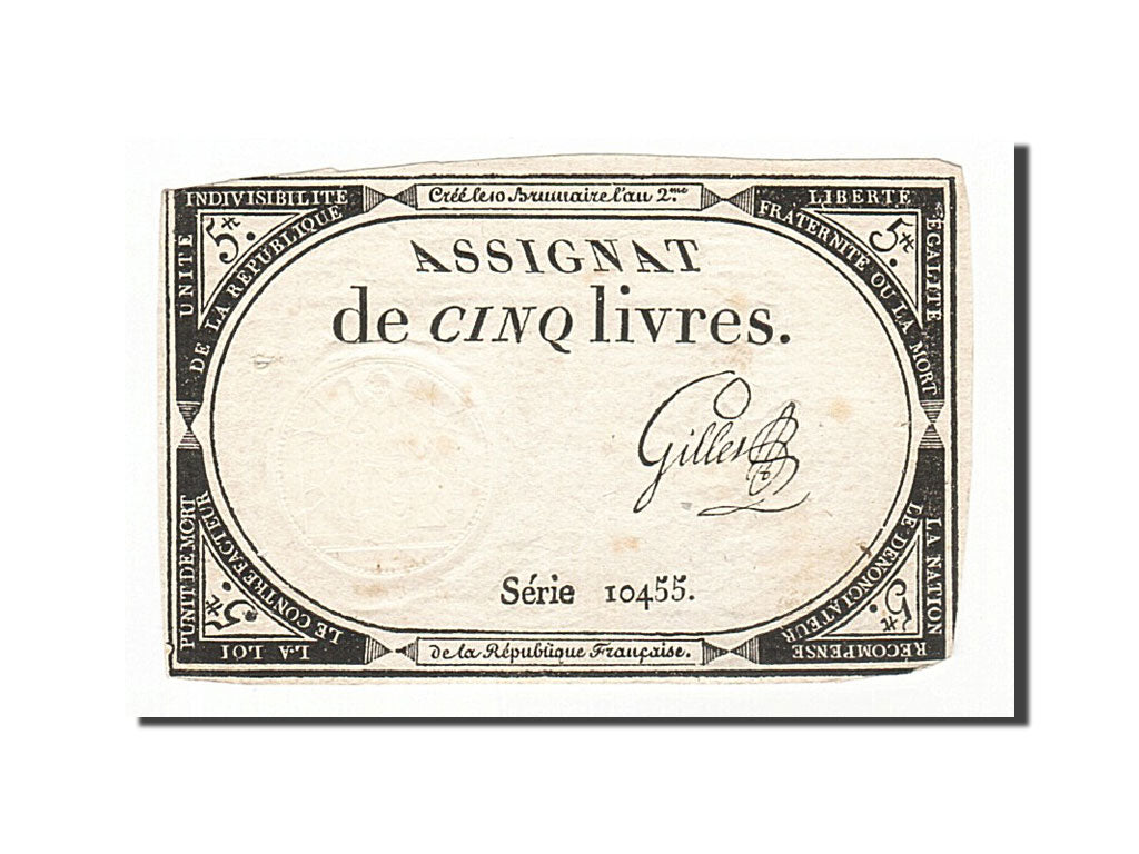 Biljet, Frankrijk, 5 Livres, 1793, Gillet, TTB, KM:A76, Lafaurie:171