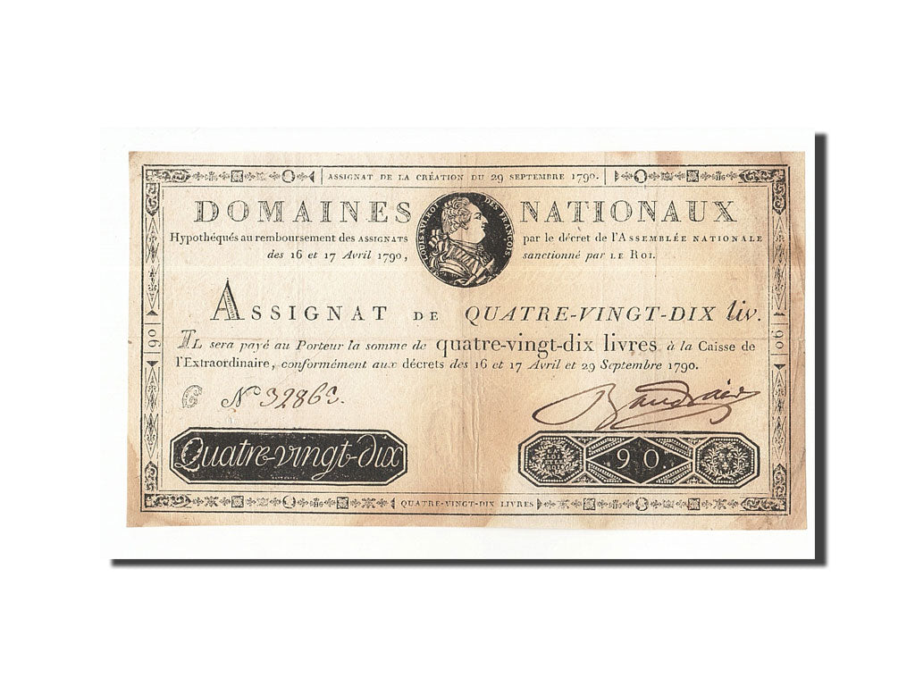 Francja, 90 Livres, 1790-09-29, 5G, AU(50-53)