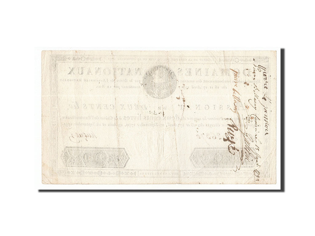 Billete, Francia, 200 Livres, 1791, Hugues, 1791-09-12, MBC+, KM:A47