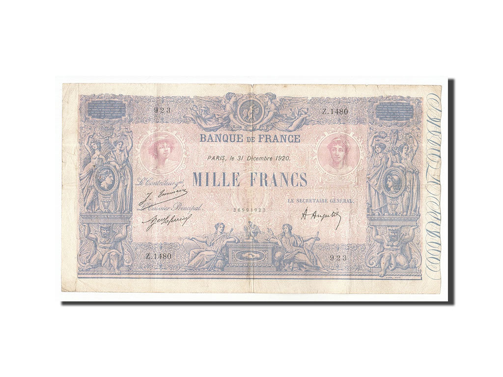 Biljet, Frankrijk, 1000 Francs, 1 000 F 1889-1926 ''Bleu et Rose'', 1920