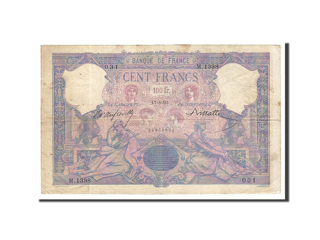 Geldschein, Frankreich, 100 Francs, 100 F 1888-1909 ''Bleu et Rose'', 1893