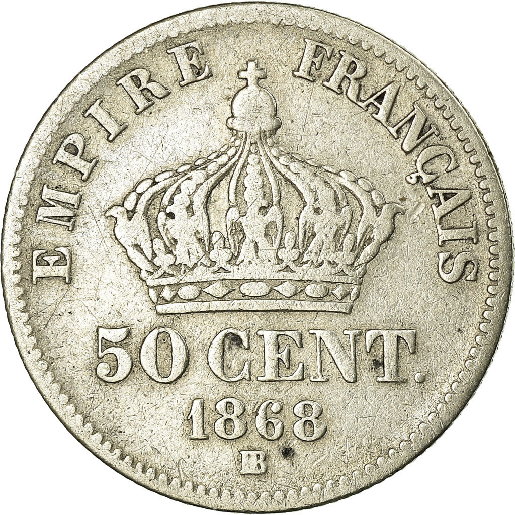 Monnaie, France, Napoleon III, Napoléon III, 50 Centimes, 1868, Strasbourg, B+
