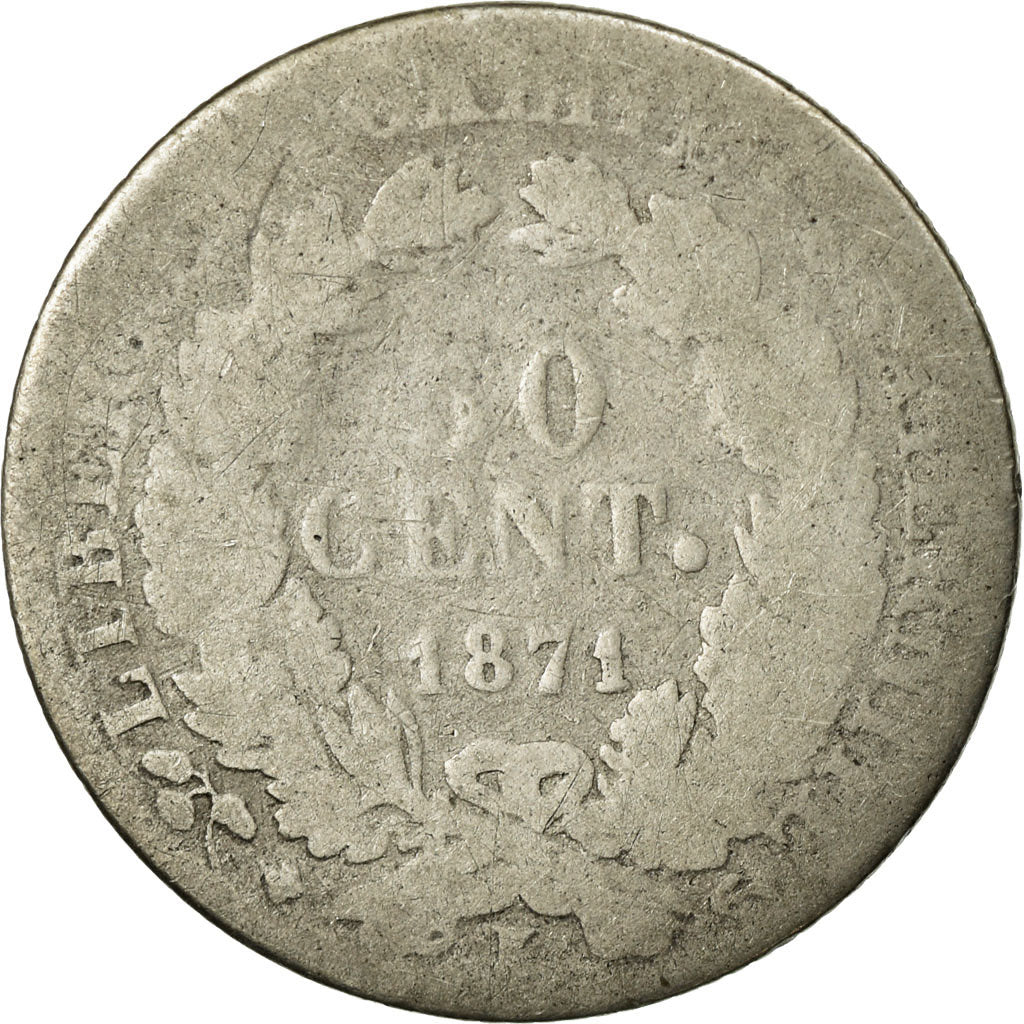 Moneta, Francia, Cérès, 50 Centimes, 1871, Bordeaux, B, Argento, KM:834.2
