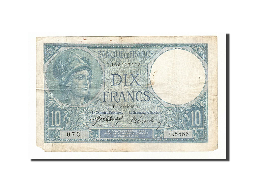 Banknote, France, 10 Francs, 10 F 1916-1942 ''Minerve'', 1918, 1918-04-13