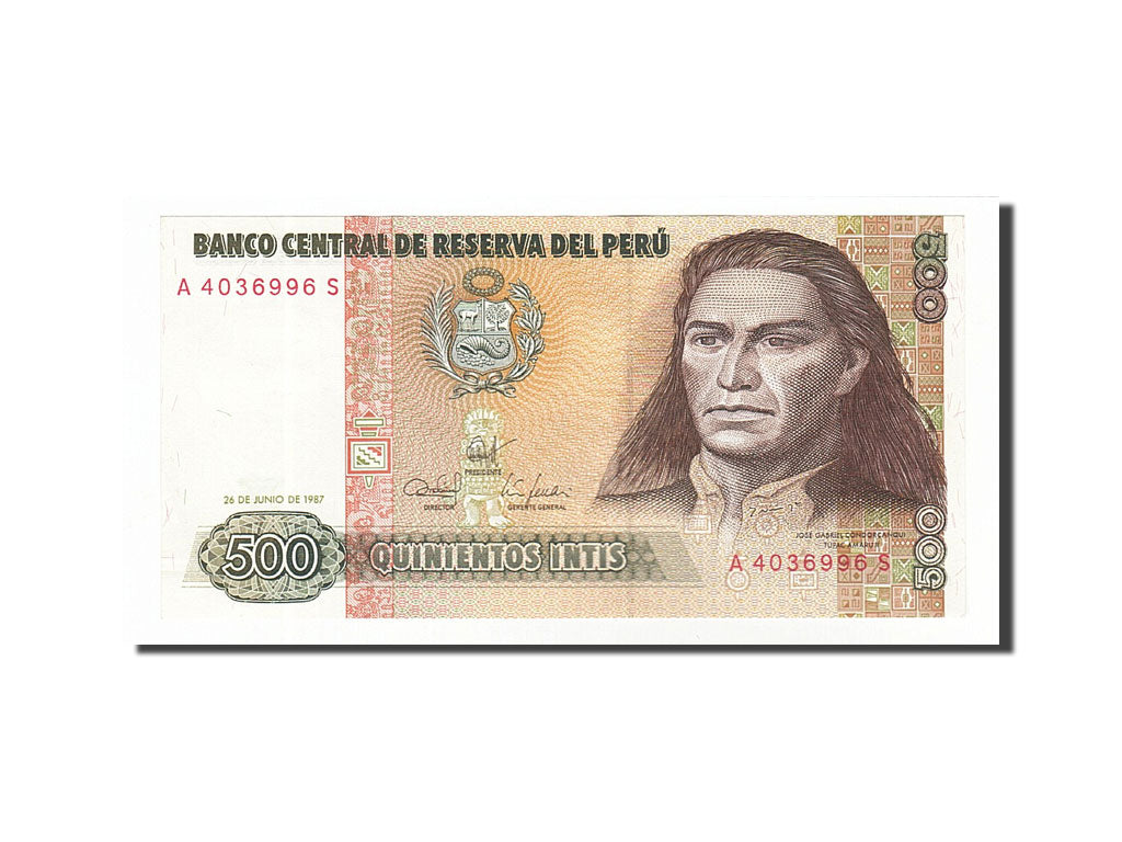 Banknote, Peru, 500 Intis, 1987, 1987-06-26, AU(55-58)