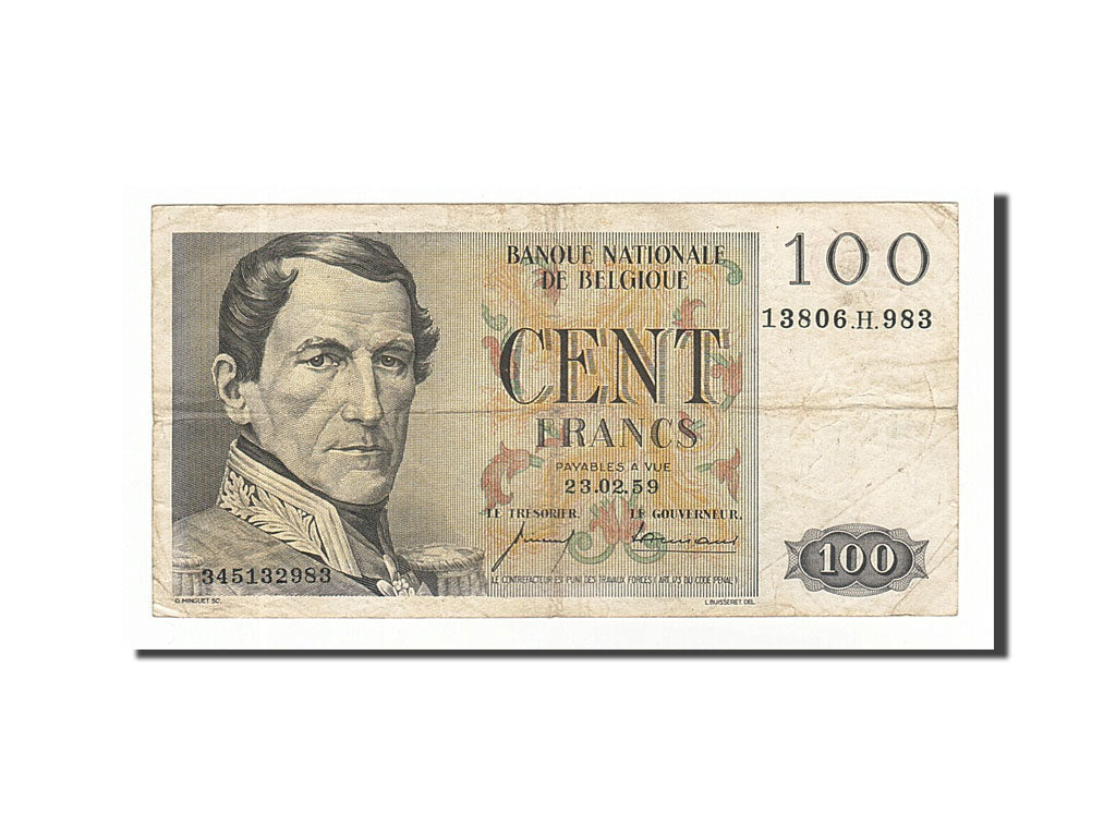 Banconote, Belgio, 100 Francs, 1959, 1959-02-23, MB