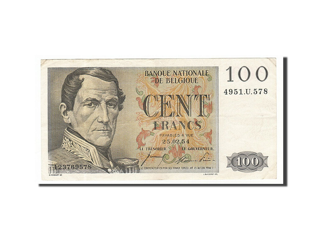 Geldschein, Belgien, 100 Francs, 1954, 1954-02-25, SS