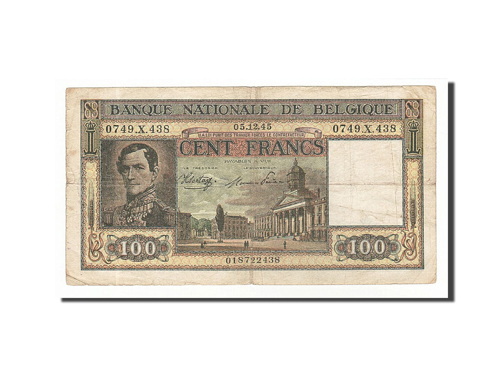 Banknot, Belgia, 100 Francs, 1945, 1945-12-05, VF(20-25)