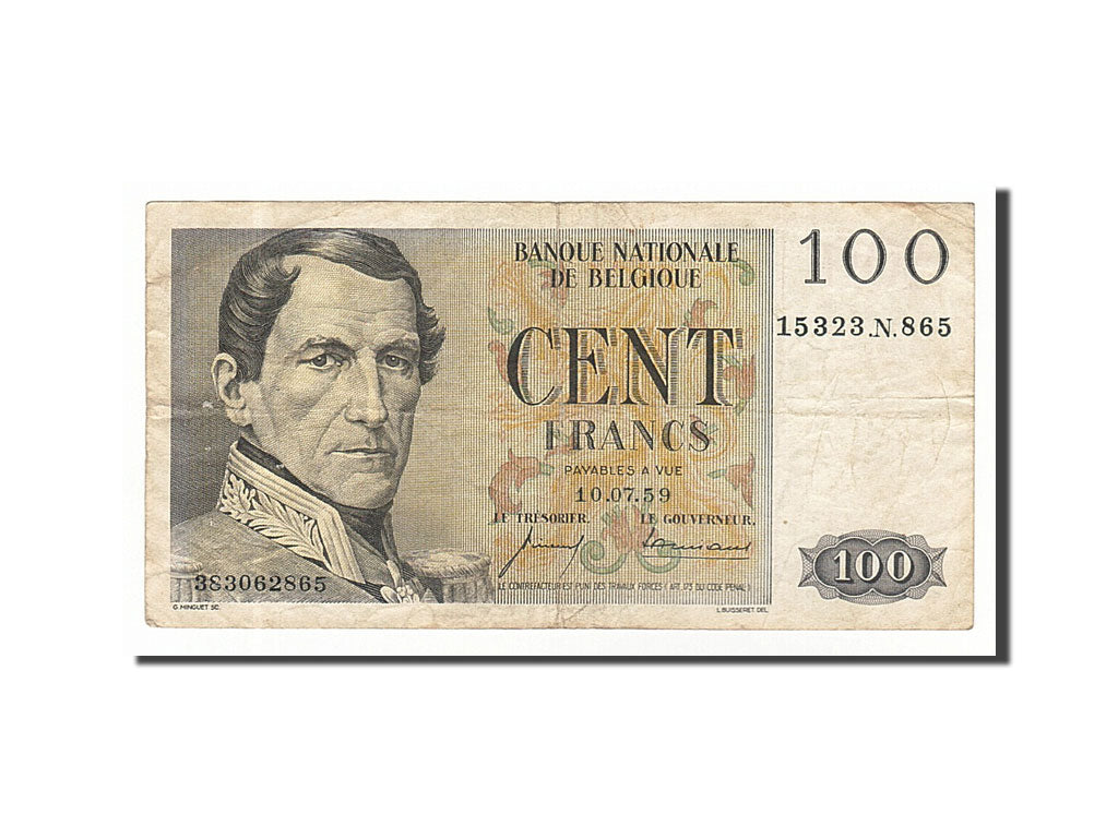 Banknot, Belgia, 100 Francs, 1959, 1959-07-10, VF(20-25)