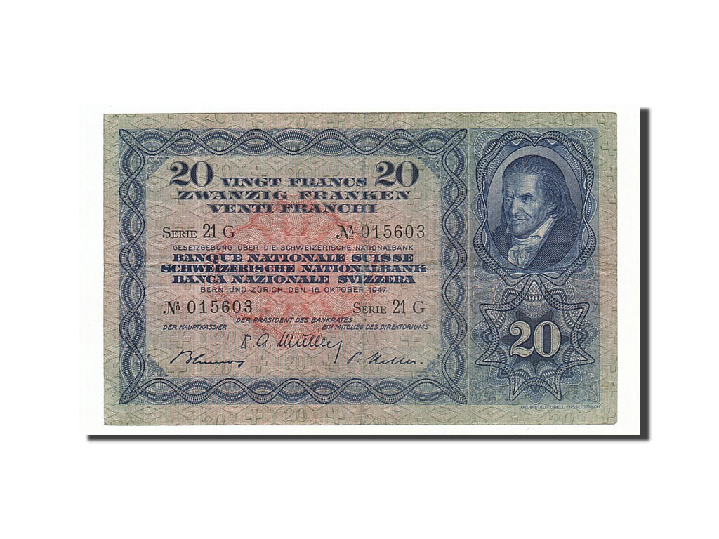 Billete, 20 Franken, 1947, Suiza, 1947-10-16, MBC